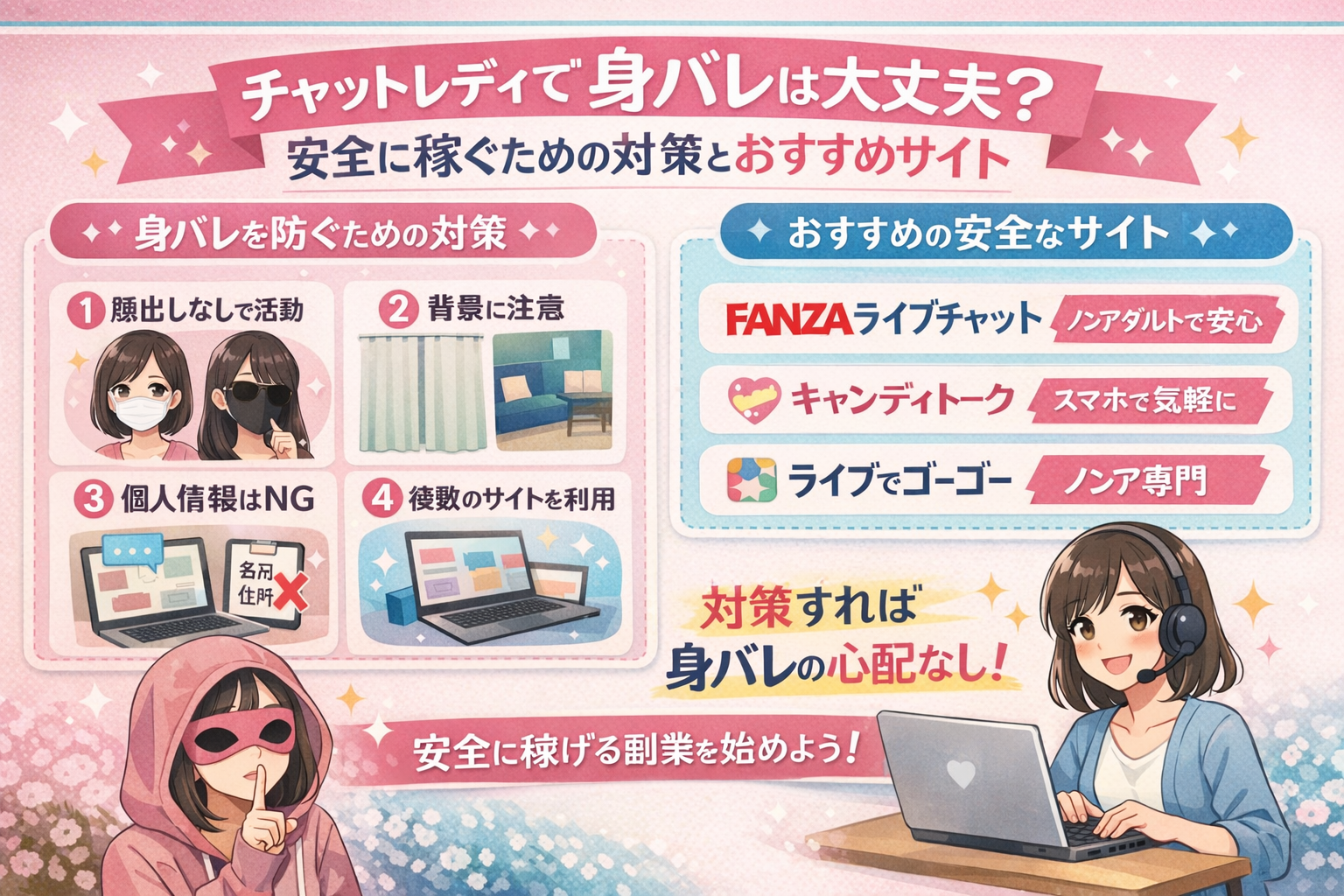 チャットレディで身バレは大丈夫？安全に稼ぐための対策とおすすめサイト